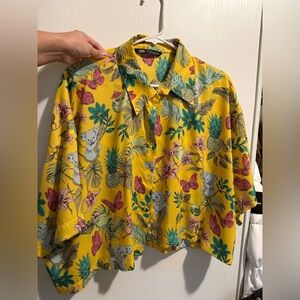 Zara Bright Yellow Tropical Print Shirt